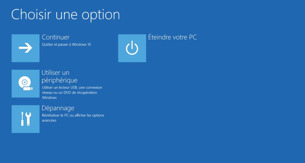 Options de démarrage de Windows 10